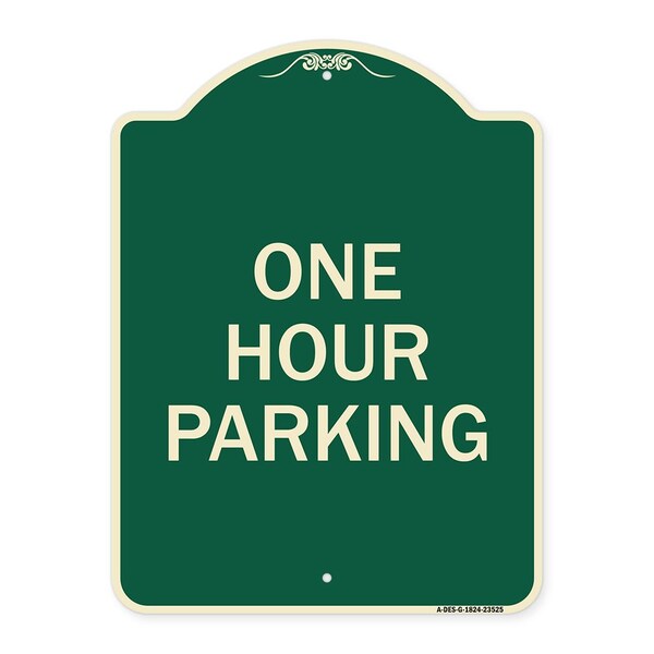 Designer Series One Hour Parking, Green & Tan Heavy-Gauge Aluminum Sign, 24" x 18", G-1824-23525
